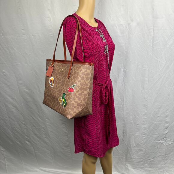 Coach Handbags - Coach City Tote Bag In Signature Canvas With Sticker Print  CZ611